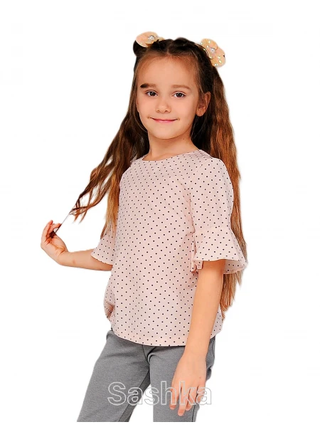 Блуза прямого покрою для дівчинки пудра